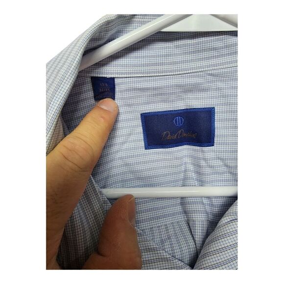 3027 - David Donahue Dress Shirt Mens 17.5  34/35 Blue Striped 100% Cotton - Picture 2 of 3